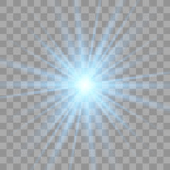 Blue glowing light burst explosion.