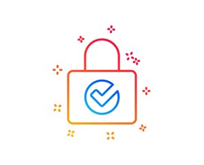 Lock with Check line icon. Private locker sign. Password encryption symbol. Gradient design elements. Linear password encryption icon. Random shapes. Vector