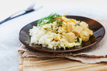 Scallops of leeks Basmati rice
