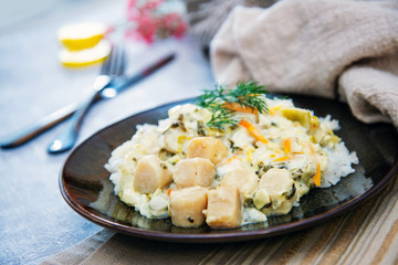 Scallops of leeks Basmati rice