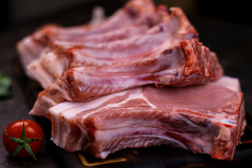 Raw fresh meat. Raw Pork Rib Meat.