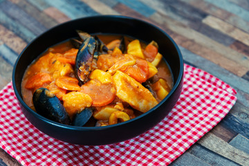 bowl of Mediterranean french fish soup Bouillabaisse