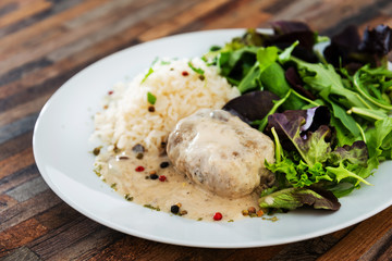 Veal Paupiette stewed with cream and rice