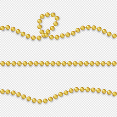 Golden beads. Set of realistic gold bead and necklace. Fashion jewelry elements. Vector illustration.