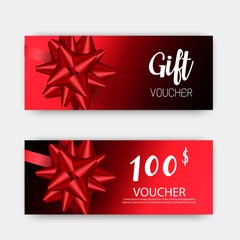 Fototapeta na wymiar Luxury gift vouchers set. Red and golden color design, on white background. Vector illustration EPS10.