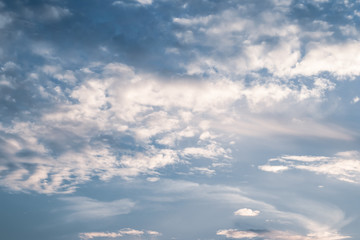 Blue sky in the clouds. Cloudscape background. Abstract space background of blue heaven.  
