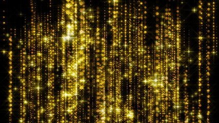 Abstract gold rain with bright particles with flares are in space, modern glossy background, 3d rendering backdrop