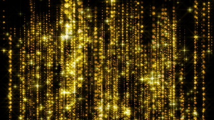 Naklejka premium Abstract gold rain with bright particles with flares are in space, modern glossy background, 3d rendering backdrop