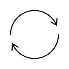 Update arrows or recycle line vector icon isolated on white background. Black outline symbol