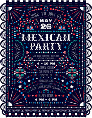 Mexican party announce poster design with paper cut elements. - 260283727