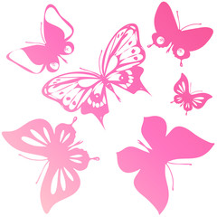 Plakat beautiful pink butterflies, isolated on a white