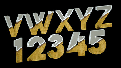 Glass and bronze mix alphabet. 3D high quality rendering.