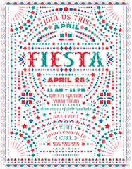 Fiesta celebration announce poster template with Mexican national decorative elements.