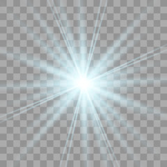 Star blue explodes on transparent background.