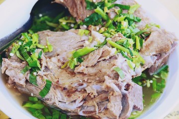 close up Thai spicy pork bone soup, Leng tom zaap