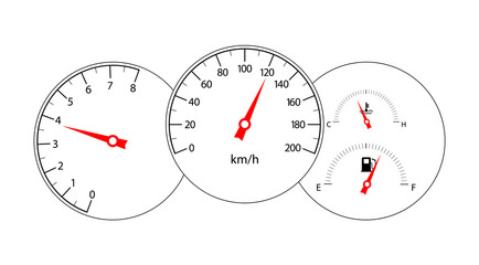 Naklejka premium Speedometer, tachometer, temperature and fuel gauge. Car speedometer dashboard.