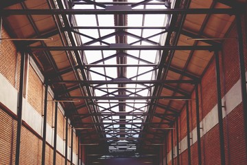 Modern architecture with glass window and roof