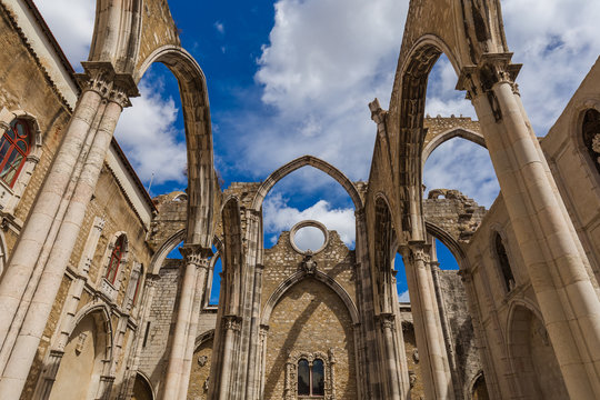 Ruins of the destroyed Carmo Church - Lisbon Portugal