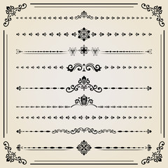 Obraz premium Vintage set of decorative elements. Horizontal separators in the frame. Collection of different ornaments. Classic patterns. Set of vintage patterns