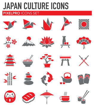 Japan related icons set on white background for graphic and web design. Simple vector sign. Internet concept symbol for website button or mobile app.