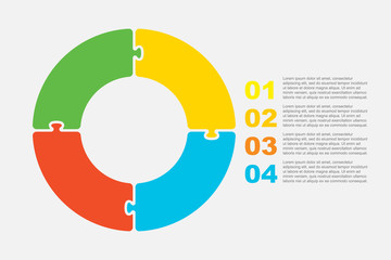 Four pieces jigsaw puzzle circles info graphic.