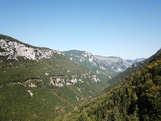 aerial view of pyrenean valley with forest in Aude, Languedoc in the southern of France