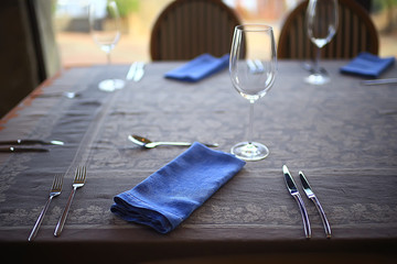 table setting restaurant / cutlery on a table in a cafe, the concept of beautiful food, European style