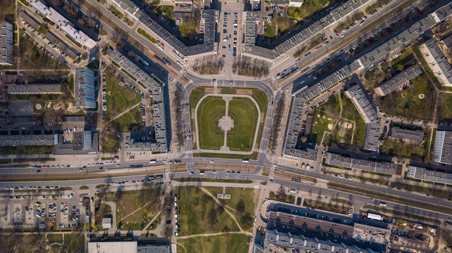 Central Square in Nowa Huta from a bird's eye view, Krakow, Poland © Krzysztof Tabor