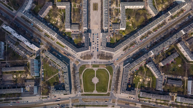 Central Square in Nowa Huta from a bird's eye view, Krakow, Poland