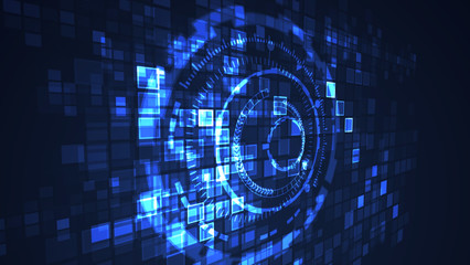 Abstract circle cyber digital technology graphic illustration blue color. Internet futuristic concept.