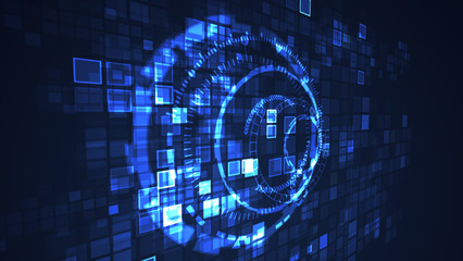 Abstract circle cyber digital technology graphic illustration blue color. Internet futuristic concept.