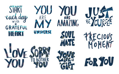 Set of motivational quotes isolated. Vector text.