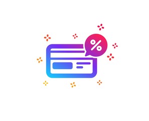 Fototapeta premium Credit card icon. Banking Payment card with Discount sign. Cashback service symbol. Dynamic shapes. Gradient design cashback icon. Classic style. Vector
