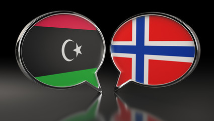 Obraz premium Libya and Norway flags with Speech Bubbles. 3D Illustration