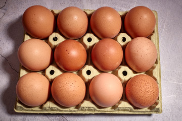 orange eggs of farm chicken