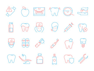 Tooth icon. Dental teeth stomatology health care thin line vector colored symbols. Stomatology medicine, medical outline dental, health orthodontic illustration