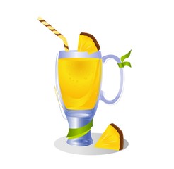 Smoothie in glass bottle with pineapple. Fresh organic smoothie ingredients. Health or detox diet food concept.