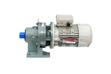modern of high technology electric motor with reduce gearbox on table isolated on white background with clipping path