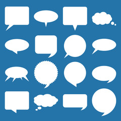 White flat speech and think bubbles set. Vector design elements