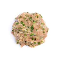 homemade grounded pork for dumplings or gyoza isolated