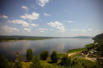 landscape with lake and blue sky