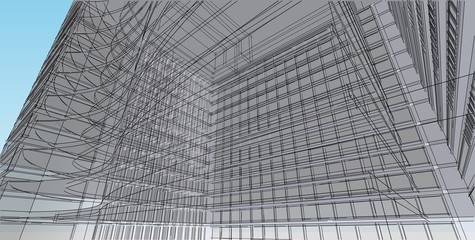 3D illustration architecture building perspective lines.