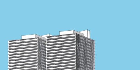 3D illustration architecture building perspective lines.