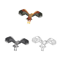Flying eagle color, line and monochrome icon set vector concept