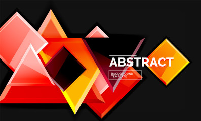 Glossy mosaic style geometric shapes - squares and triangles on black