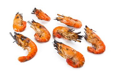 Grilled shrimp isolated on white background