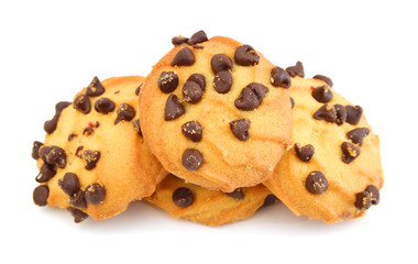 Chocolate chip cookies isolated on white background.