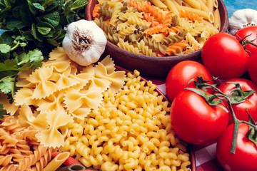 Various pasta. Cooking concept. Top view