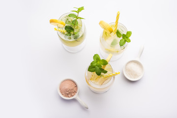 Shikanji is lemonade originating from the Punjab/India. Also known as shikanjvi or Nimbu Pani or sherbet. popular summer cold drink