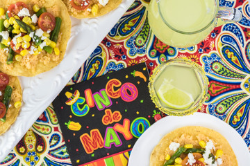 Mexican food. Veggie corn tostadas with caulflower mash.